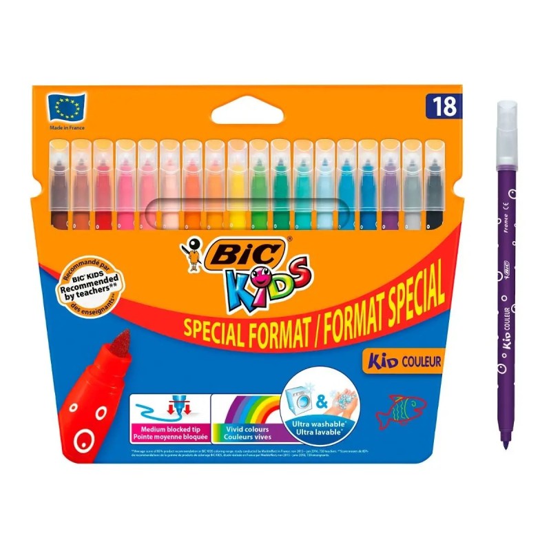Confezione da 18 pennarelli Bic Kids Couleur - Punta Media - Lavabili - Colori Assortiti Confezione da 18 pennarelli Bic Kids Couleur - Punta Media - Lavabili - Colori Assortiti