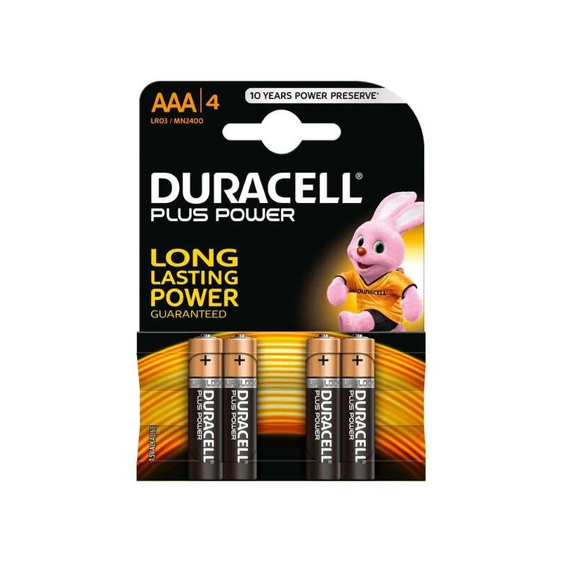 Batterie alcaline Duracell MN2400B4 AAA LR03 1,5 V Plus Power (4 unità) Batterie alcaline Duracell MN2400B4 AAA LR03 1,5 V Plus Power (4 unità)