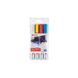 Edding 95 Pack de 4 Rotuladores de Tiza Liquida - Punta Redonda - Trazo 1.5-3mm - Colores Blanco, Amarillo, Rosa y Azul