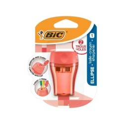 Bic Ellipse Sacapuntas de Plastico - 2 Orificios- Deposito Grande para los Restos - Color Verde, Azul o Coral Aleatorio