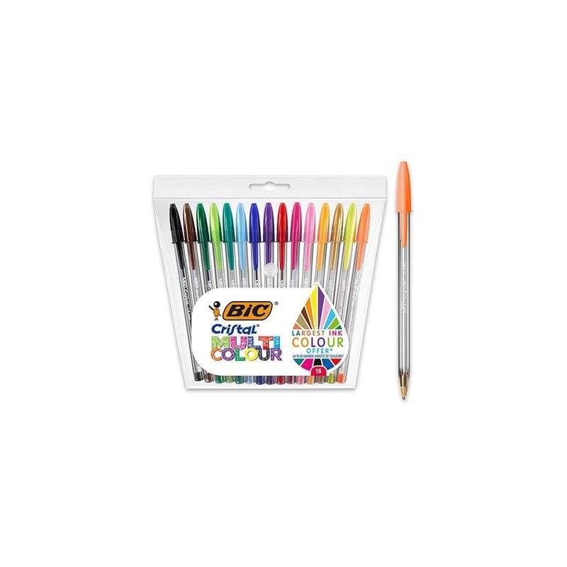 Bic Cristal Multicolour Pack de 15 Boligrafos de Bola - Punta 1.6mm - Trazo 0.42mm - Tinta con Base de Aceite - Colores Surtidos Bic Cristal Multicolour Pack de 15 Boligrafos de Bola - Punta 1.6mm - Trazo 0.42mm - Tinta con Base de Aceite - Colores Surtidos