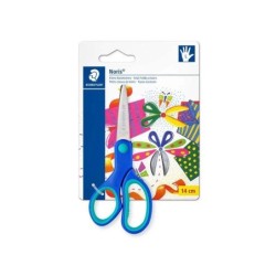 Staedtler Noris 965 Tijera Escolar de Seguridad Zurdos - Agarre Ergonomico Suave - Cuchillas Romas - Longitud 14cm