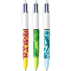 Penna a sfera retrattile Bic Velours 4 colori - Punta media 1,0 mm - Inchiostro a base di olio - Design Jungle 12pz 12pz