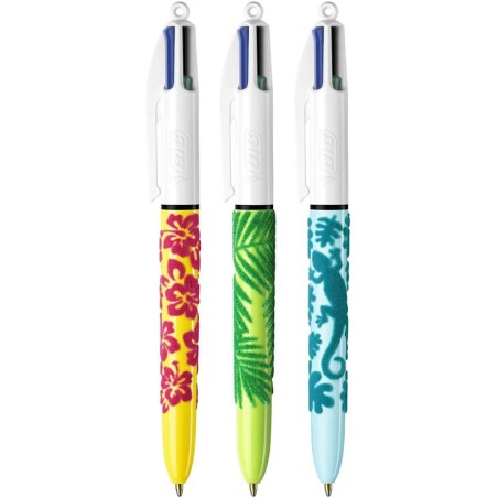 Penna a sfera retrattile Bic Velours 4 colori - Punta media 1,0 mm - Inchiostro a base di olio - Design Jungle 12pz 12pz