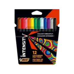 Confezione da 12 pennarelli Bic Intensity - Punta da 0,9 mm - Inchiostro lavabile a base d'acqua - Colori assortiti
