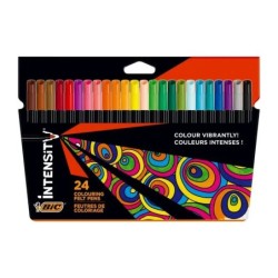Bic Intensity Pack de 24 Rotuladores - Punta 0.9mm - Tinta con Base de Agua Lavable - Colores Surtidos
