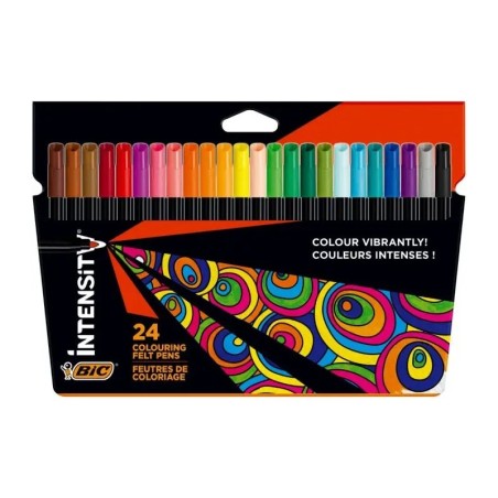 Bic Intensity Pack de 24 Rotuladores - Punta 0.9mm - Tinta con Base de Agua Lavable - Colores Surtidos