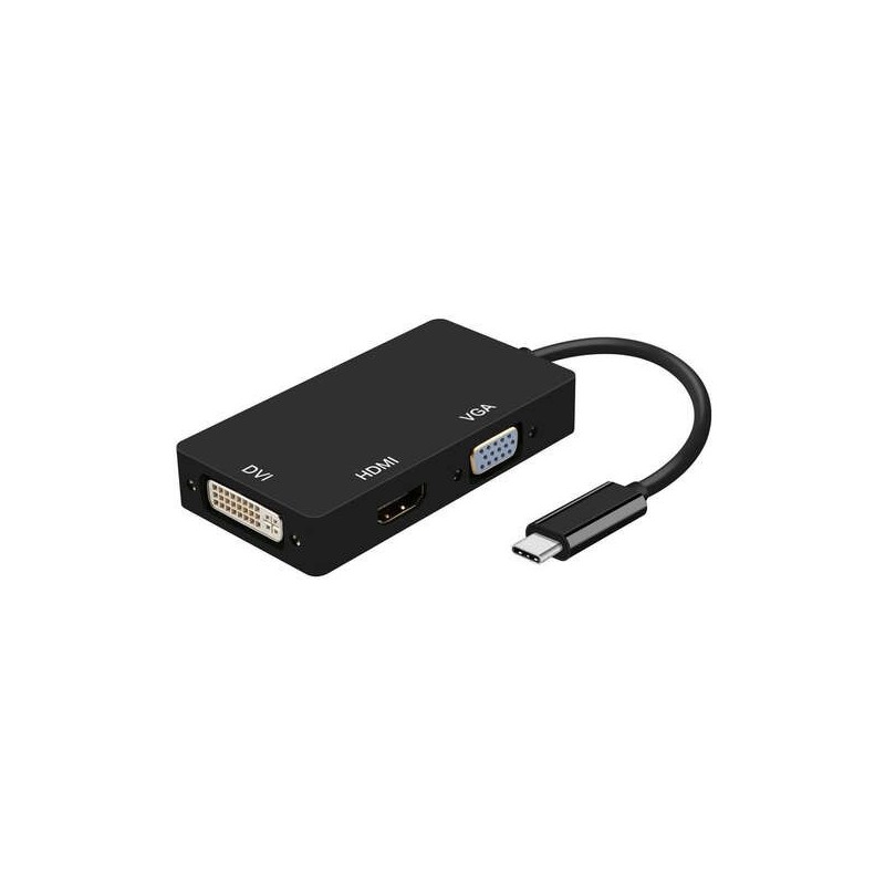 Aisens Conversor USB-C a DVI/HDMI/VGA - USB-C/M-DVI/H-HDMI/H-VGA/H - 15cm - Color Negro Aisens Conversor USB-C a DVI/HDMI/VGA - USB-C/M-DVI/H-HDMI/H-VGA/H - 15cm - Color Negro