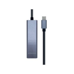 Convertitore Aisens USB3.1 GEN1 da USB-C a GIGABIT Ethernet 10/100/1000 MBPS + 3xHUB USB3.0 - 15 cm - Colore Grigio