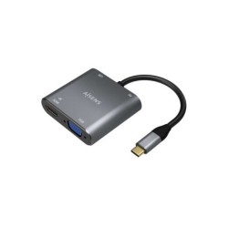 Convertitore Aisens da USB-C a VGA/HDMI 4K/USB3.0/USB-C PD - USB-C/M-VGA/H-HDMI/H-USB-A/H-USB-C/H - 15 CM - Grigio