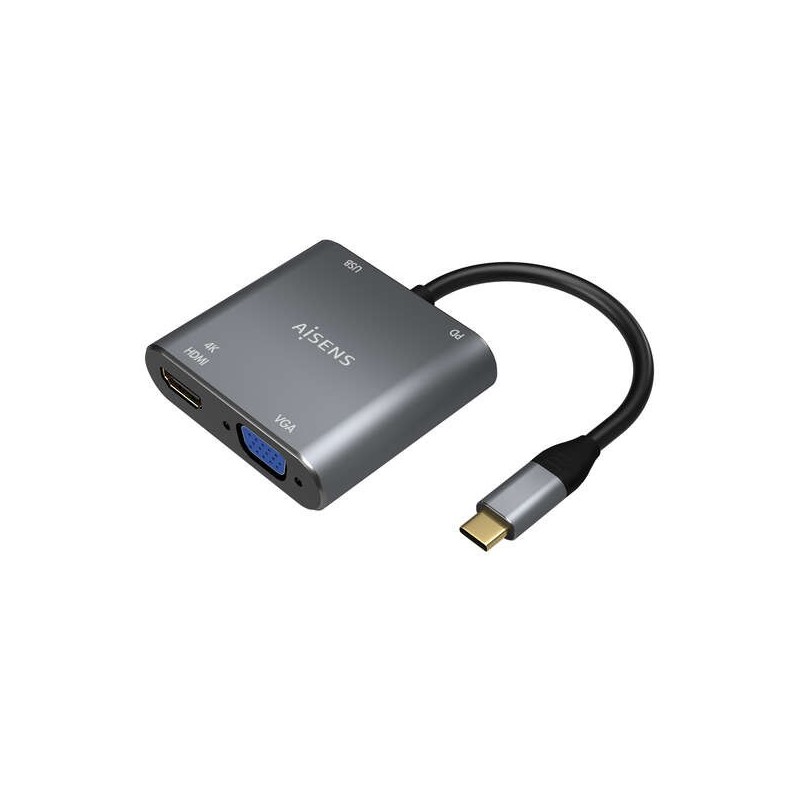 Aisens Conversor USB-C a VGA/HDMI 4K/USB3.0/USB-C PD - USB-C/M-VGA/H-HDMI/H-USB-A/H-USB-C/H - 15CM - Color Gris Aisens Conversor USB-C a VGA/HDMI 4K/USB3.0/USB-C PD - USB-C/M-VGA/H-HDMI/H-USB-A/H-USB-C/H - 15CM - Color Gris