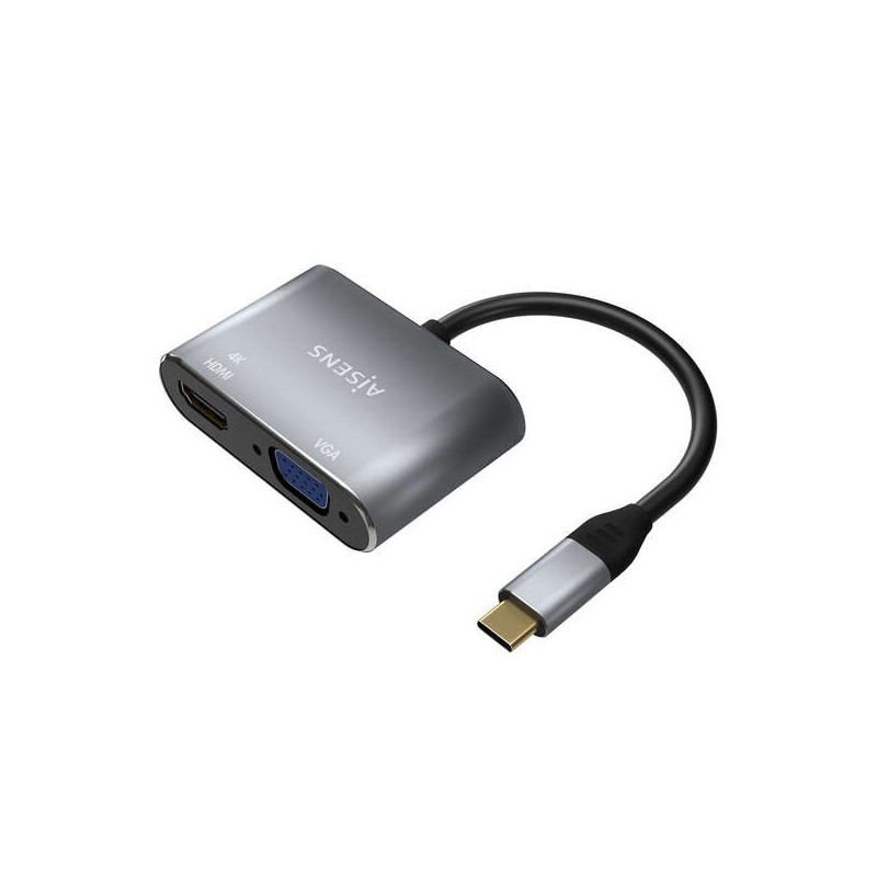Convertitore Aisens da USB-C a VGA/HDMI 4K - USB-C/M-VGA/H-HDMI/H - 15 CM - Colore grigio Convertitore Aisens da USB-C a VGA/HDMI 4K - USB-C/M-VGA/H-HDMI/H - 15 CM - Colore grigio