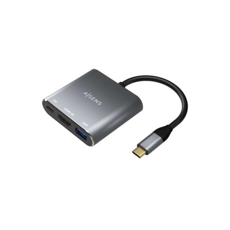 Aisens Conversor USB-C a HDMI/USB-C/Tipo A USB 3.0, 3 en 1 - 15cm - Color Gris
