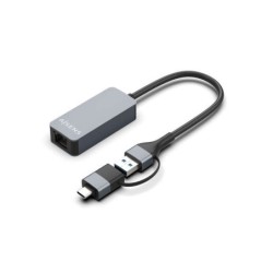 Aisens USB3.2 Gen1 Convertitore USB-A+USB-C a 2.5G Ethernet 10/100/1000/2500 MBPS - 15 cm - Grigio