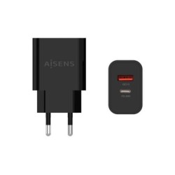 Aisens Cargador 20W - 1xUSB-C PD3.0 - 1xUSB-A QC3.0 - Color Negro