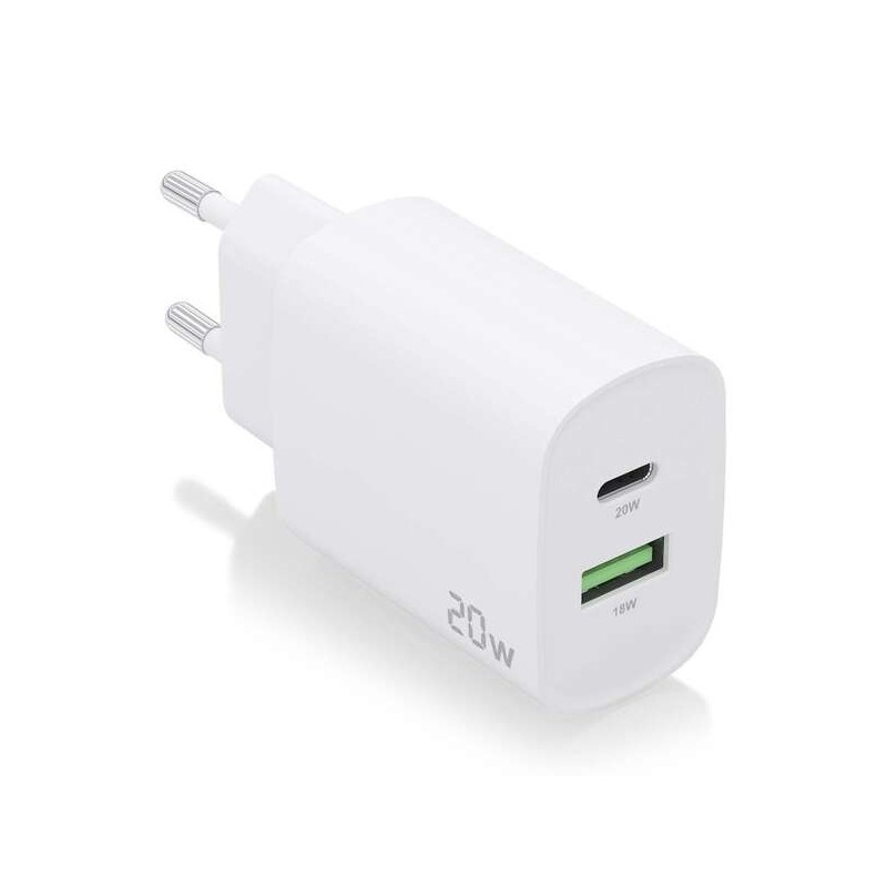 Caricabatterie Aisens 20W - 1xUSB-C PD3.0 - 1xUSB-A QC3.0 - Colore bianco Caricabatterie Aisens 20W - 1xUSB-C PD3.0 - 1xUSB-A QC3.0 - Colore bianco