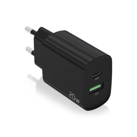 Aisens Cargador 20W - 1xUSB-C PD3.0 - 1xUSB-A QC3.0 - Color Negro