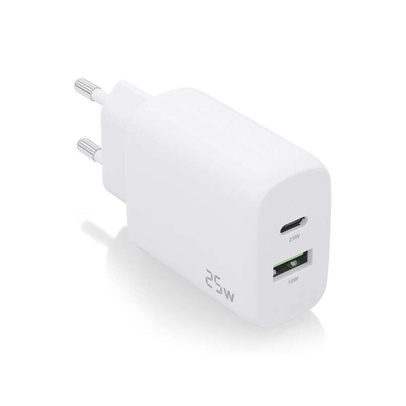 Caricabatterie Aisens 25W - 1xUSB-C PD3.0 - 1xUSB-A QC3.0 - Colore bianco Caricabatterie Aisens 25W - 1xUSB-C PD3.0 - 1xUSB-A QC3.0 - Colore bianco