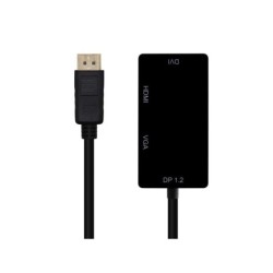 Aisens Conversor Displayport V1.2 a VGA/DVI/HDMI - DP 1.2/M-VGA/H-DVI/H-HDMI/H 4K - 15cm - Color Negro
