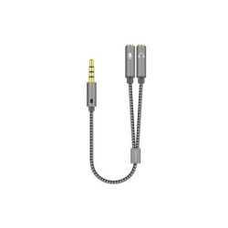 Aisens Cable Adaptador Audio JACK 3.5 4 Pines/M-2xJACK 3.5 3 Pines/H - 25cm - Color Gris