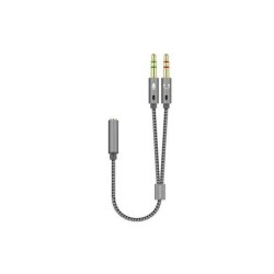 Aisens Cable Adaptador Audio JACK 3.5 4 Pines/H-2xJACK 3.5 3 Pines/M - 25cm - Color Gris