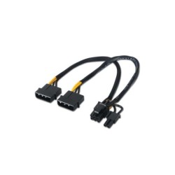 Cavo scheda grafica Aisens - 2xMolex 4pin/M-PCI-E(Molex 6+2pin)/M - 20 cm - 100% rame - Colore nero