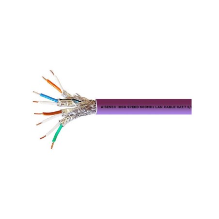 Cavo di rete Aisens RJ45 Cat.7 S/FTP PIMF rigido AWG23 con CPR - Bobina in rame al 100% da 305 m per installazione - Colore viol