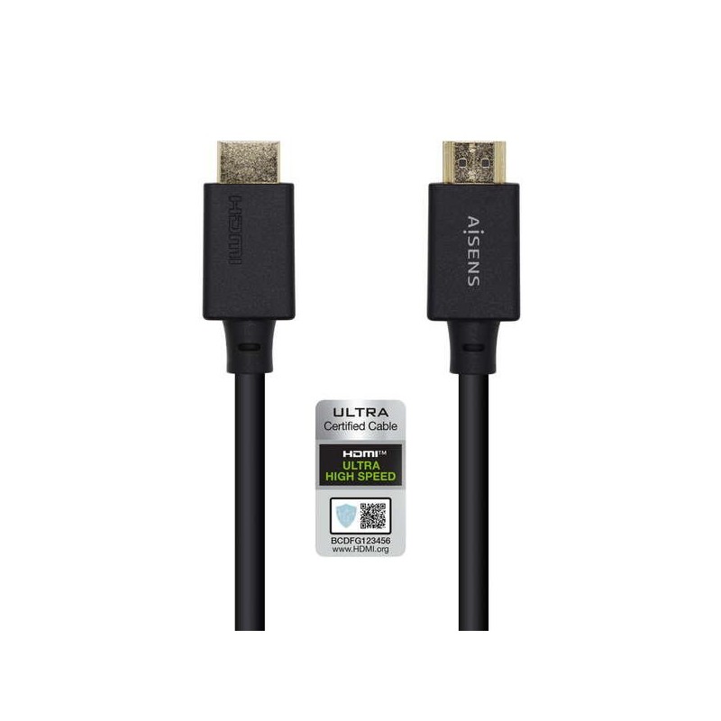 Cavo HDMI Aisens V2.1 certificato Ultra High Speed 8K@60Hz 48Gbps - A/MA/M - 1,5 m - Colore nero Cavo HDMI Aisens V2.1 certificato Ultra High Speed 8K@60Hz 48Gbps - A/MA/M - 1,5 m - Colore nero