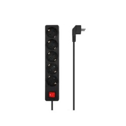 Aisens Base Multiple 5 Tomas con Interruptor con Cable 3×1.5mm2 - 1.4m - Color Negro