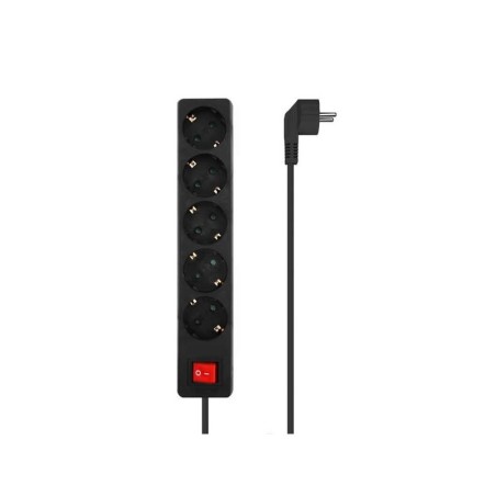 Aisens Base Multiple 5 Tomas con Interruptor con Cable 3×1.5mm2 - 1.4m - Color Negro