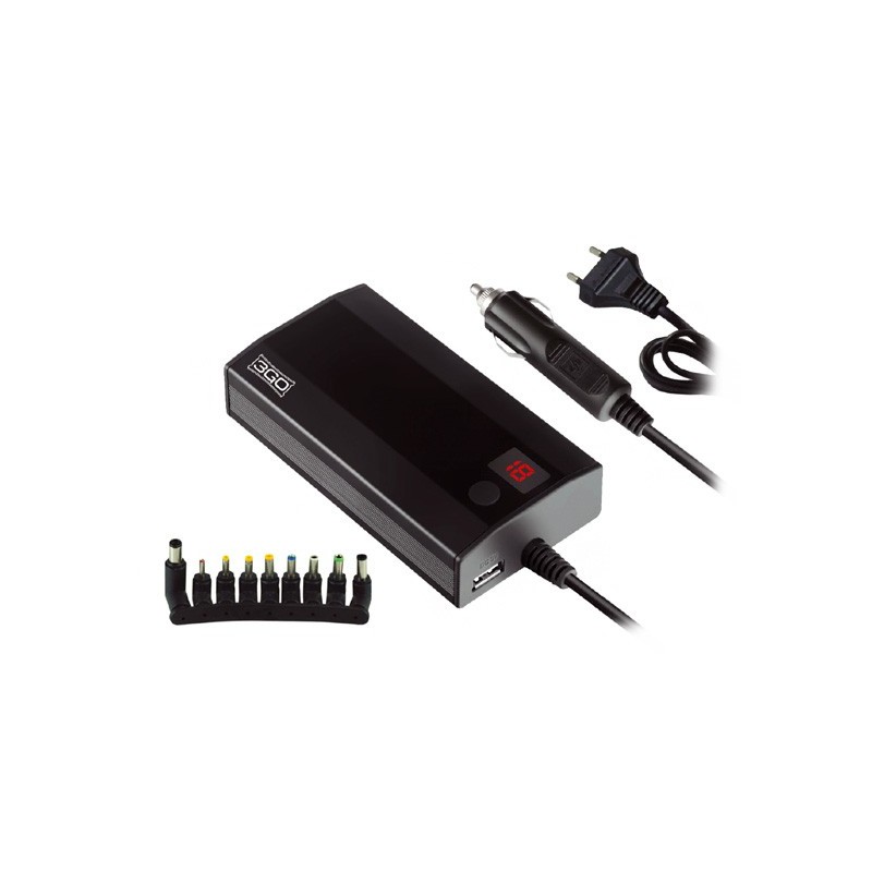 3GO Cargador de Portatil Universal 90W con 9 Adaptadores + Coche