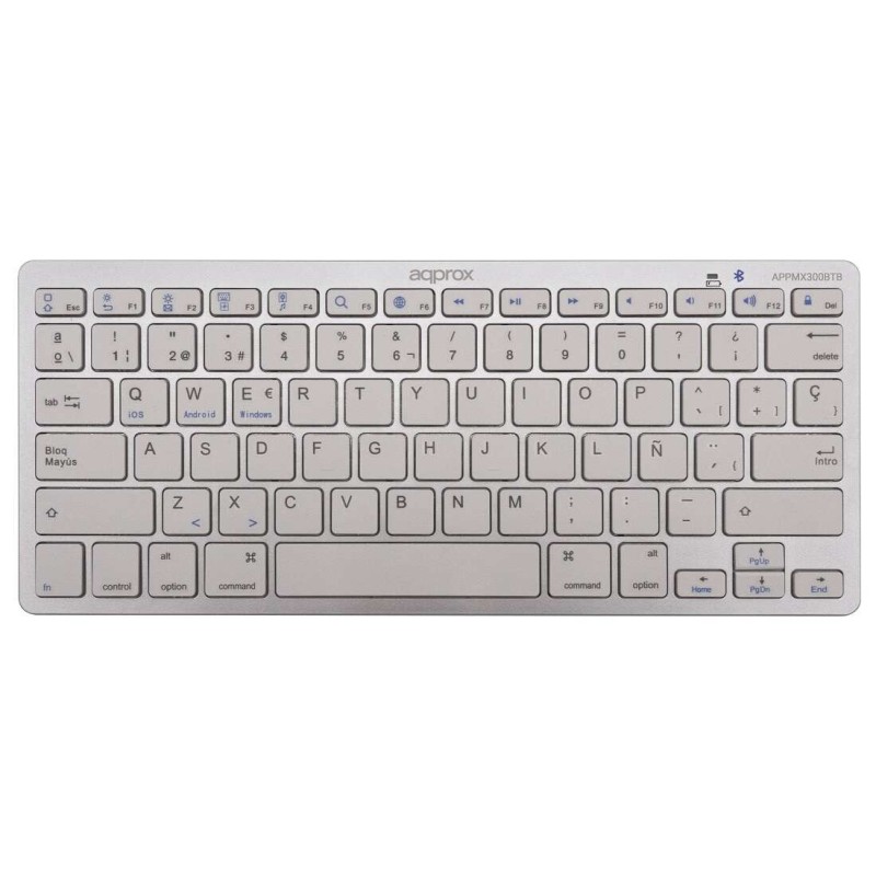 Approx Teclado Compacto Inalambrico Bluetooth 3.0 - 14 Teclas Multimedia - Compatible con PC/Android/iOS - Color Plata Approx Teclado Compacto Inalambrico Bluetooth 3.0 - 14 Teclas Multimedia - Compatible con PC/Android/iOS - Color Plata