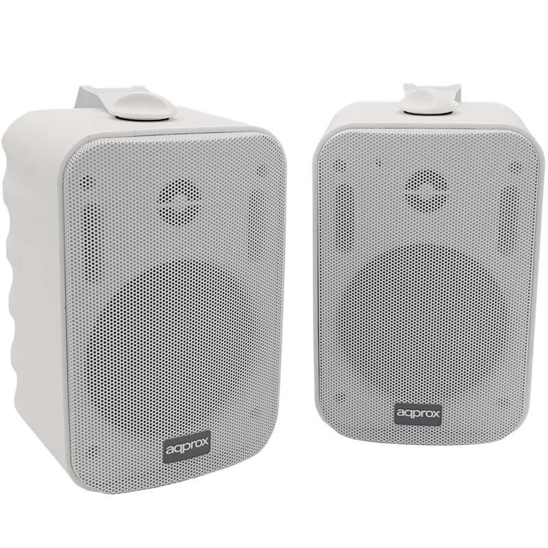 Altoparlanti amplificati da circa 30 W - Griglia in metallo - 2 RCA, 1 linea - Include staffa da parete Altoparlanti amplificati da circa 30 W - Griglia in metallo - 2 RCA, 1 linea - Include staffa da parete