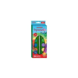 Alpino Pack de 24 Acuarelas - 28mm Diametro - Colores Intensos - Incluye Pincel - Colores Surtidos