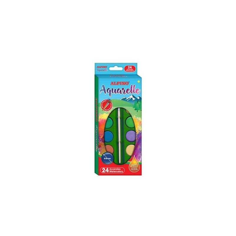 Alpino Pack de 24 Acuarelas - 28mm Diametro - Colores Intensos - Incluye Pincel - Colores Surtidos Alpino Pack de 24 Acuarelas - 28mm Diametro - Colores Intensos - Incluye Pincel - Colores Surtidos