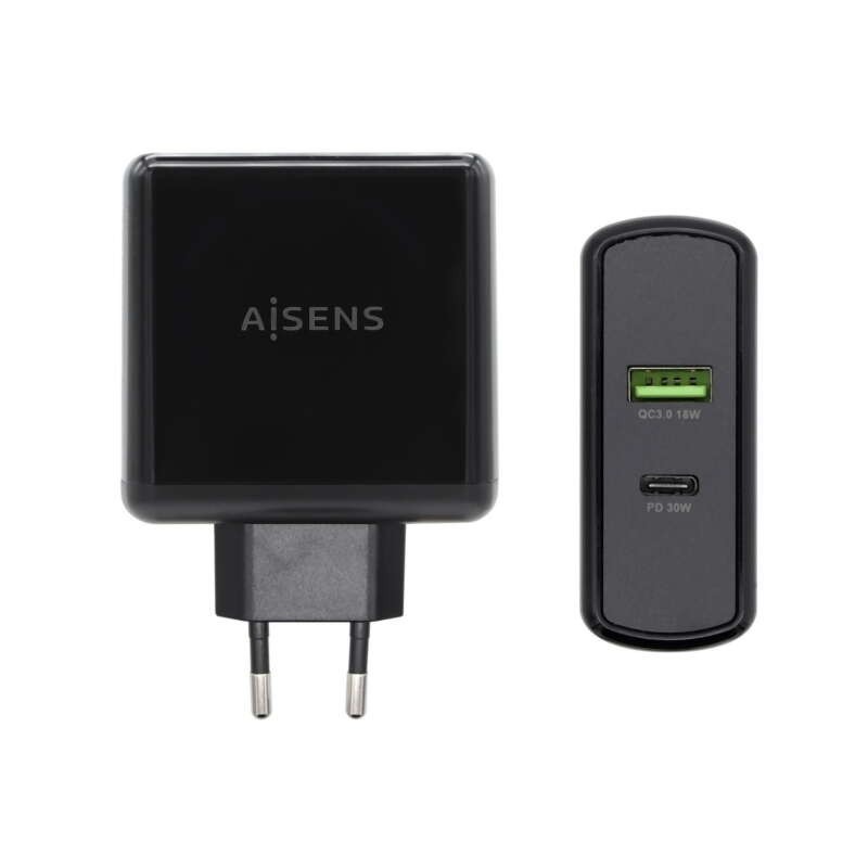 Caricabatterie per smartphone Aisens 48W 1x USB-C PD3.0 30W, 1x USB-A QC3.0 18W Caricabatterie per smartphone Aisens 48W 1x USB-C PD3.0 30W, 1x USB-A QC3.0 18W