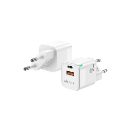 Aisens Cargador GAN 30W - 1xUSB-C PD3.0 QC4.0 - 1xUSB-A QC3.0 -Color Blanco