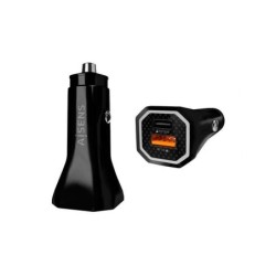 Caricabatteria da auto Aisens 38W,1xUSB-C PD3.0 20W,1xUSB-A QC3.0 18W - Colore nero