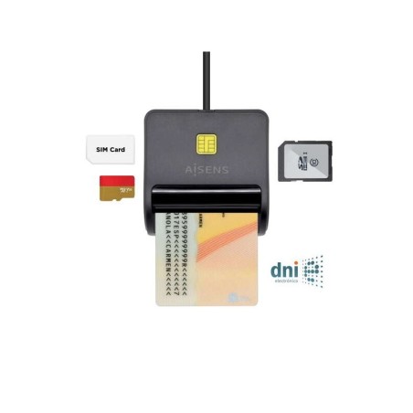 Aisens DNI Lettore Smart Card con Lettore SIM Card - SD - Micro SD - MMC - RS-MMC - MMC Micro - Colore Nero