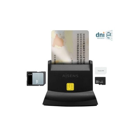 Lettore di smart card Aisens DNI USB-C con SIM, SD, Micro SD, MMC, RS-MMC, lettore di micro card MMC - Nero
