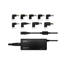 Aisens Caricatore Multitensione Automatico Universale per Laptop 65W con 9 Connettori + USB-A QC.3.0 - Colore Nero