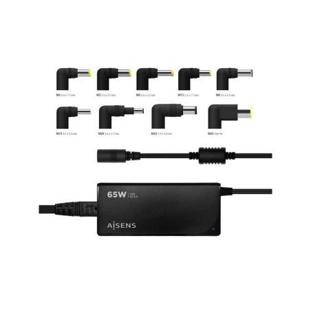 Aisens Caricatore Multitensione Automatico Universale per Laptop 65W con 9 Connettori + USB-A QC.3.0 - Colore Nero