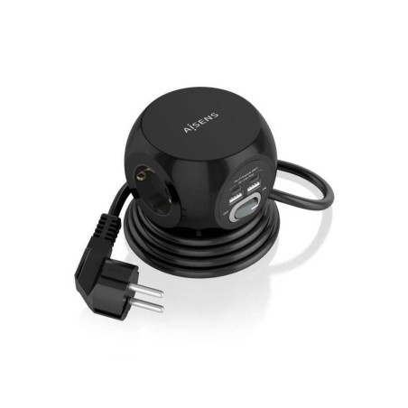 Multipresa da Tavolo Multifunzione Aisens con 3 Prese + 2xUSB-C - 2xUSB-A - 1,4m - Colore Nero