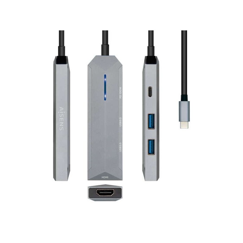 Aisens USB-C Dock 4 in 1 - Da USB-C a 1xHDMI - 2xUSB - 1xPD - 15 cm - Colore Grigio Aisens USB-C Dock 4 in 1 - Da USB-C a 1xHDMI - 2xUSB - 1xPD - 15 cm - Colore Grigio
