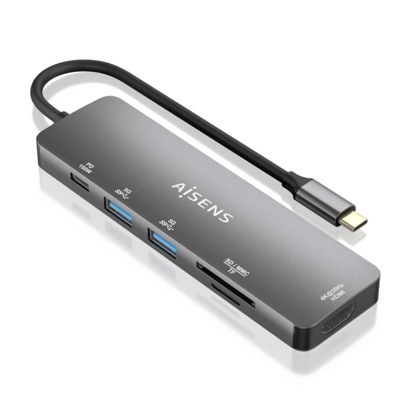 Aisens USB-C Dock 6 en 1 - USB-C a 1xHDMI - 2xUSB-A - 1xUSB-C PD 100W - 1xSD - 1xMicro SD - 15cm Aisens USB-C Dock 6 en 1 - USB-C a 1xHDMI - 2xUSB-A - 1xUSB-C PD 100W - 1xSD - 1xMicro SD - 15cm