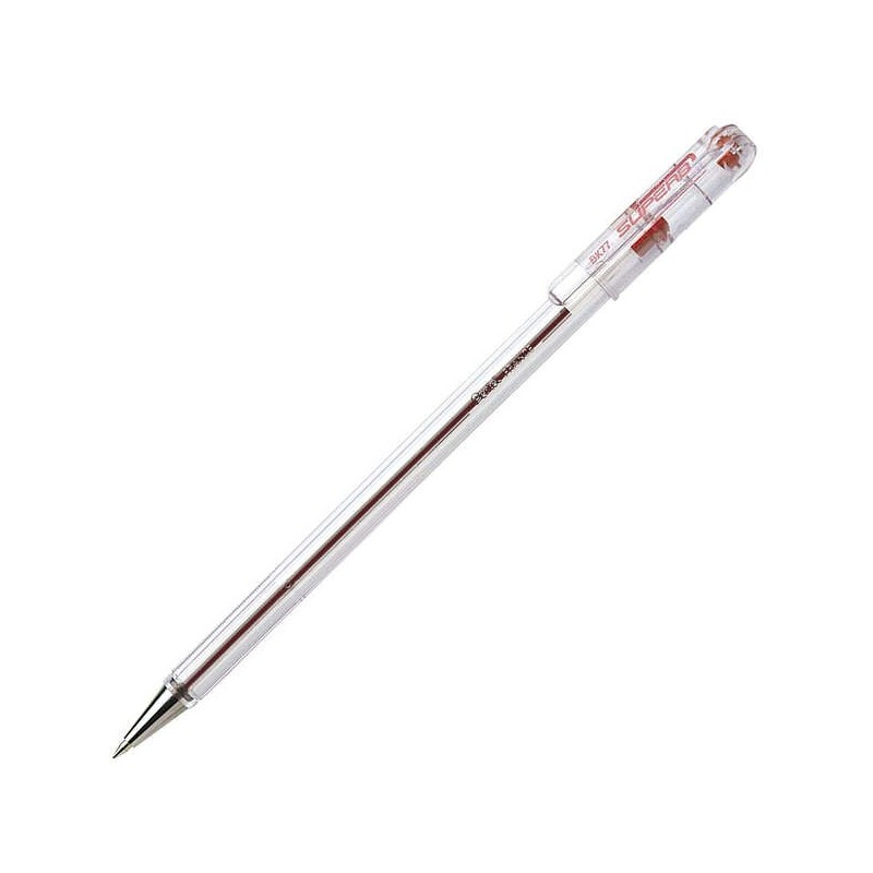 Pentel SuperB Boligrafo de Bola - Punta Fina 0.7mm - Trazo 0.35mm - Tinta con Base de Aceite - Color Rojo