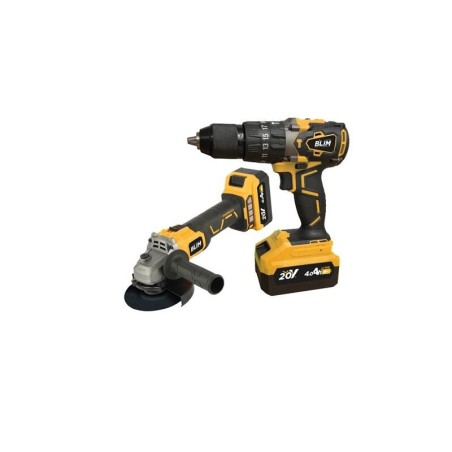 Blim Pack Radial a Bateria 115mm 20V 4Ah + Taladro Percutor 20V 4Ah - Agarre Ergonomico - Incluye 2 Baterias
