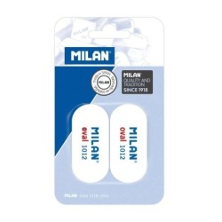 Milan 1012 Confezione da 2 Gomme Ovali - Briciola di Pane - Gomma Sintetica Morbida - Colore Bianco