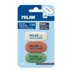 Milan 124 Confezione da 3 Gomme Ovali - Pangrattato - Gomma Sintetica Morbida - Colori Assortiti