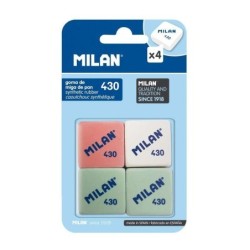 Milan 430 Confezione da 4 Gomme Quadrate - Pangrattato - Gomma Sintetica Morbida - Colori Assortiti